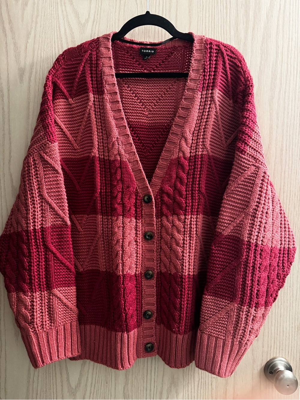 torrid Rose and Berry Cable Knit Button Cardigan - Picture 4 of 11